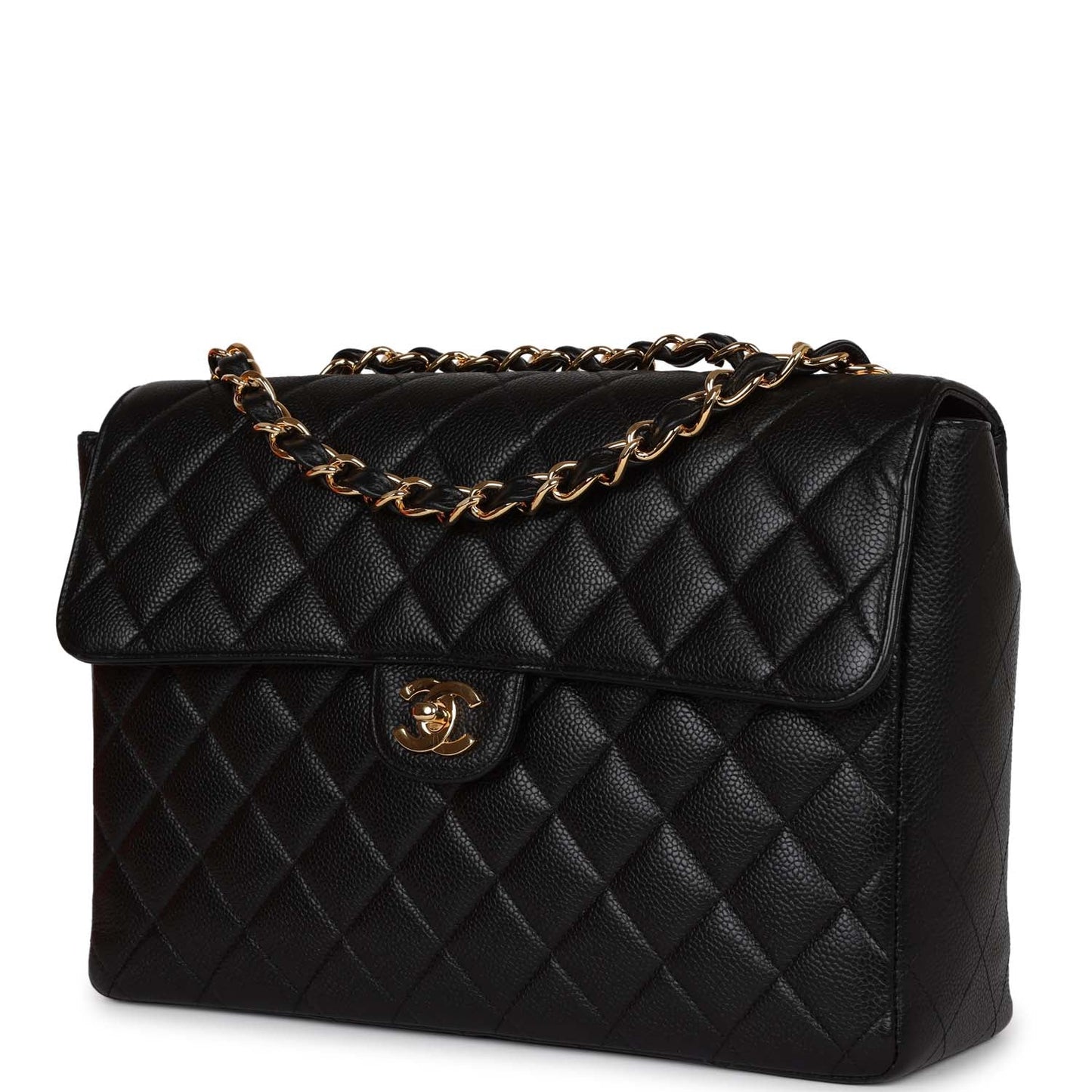 Vintage Chanel Jumbo Classic Single Flap Bag Black Caviar Gold Hardware