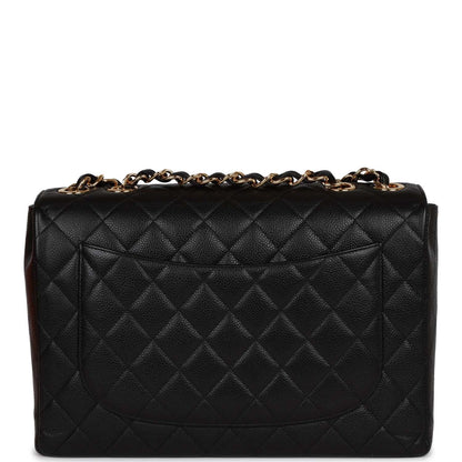 Vintage Chanel Jumbo Classic Single Flap Bag Black Caviar Gold Hardware