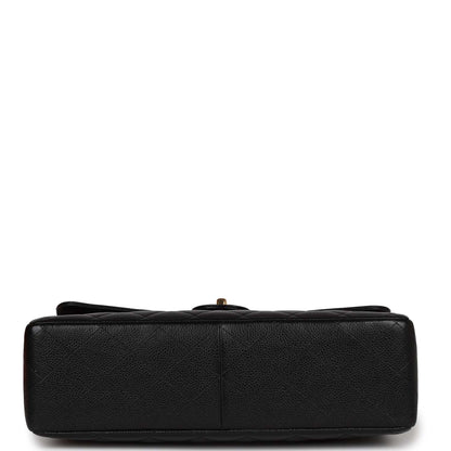 Vintage Chanel Jumbo Classic Single Flap Bag Black Caviar Gold Hardware