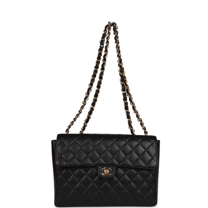 Vintage Chanel Jumbo Classic Single Flap Bag Black Caviar Gold Hardware