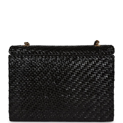 Vintage Chanel Flap Bag Black Wicker Gold Hardware