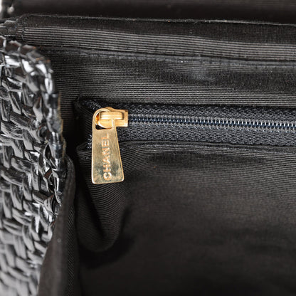 Vintage Chanel Flap Bag Black Wicker Gold Hardware