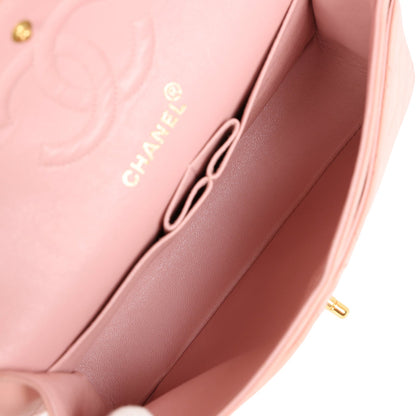 Vintage Chanel Small Classic Double Flap Pink Lambskin Gold Hardware