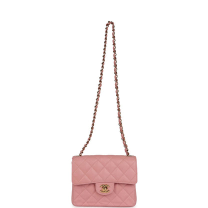 Vintage Chanel Mini Square Flap Pink Caviar Gold Hardware