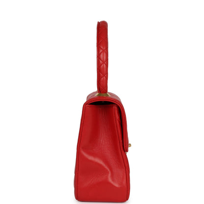 Vintage Chanel Top Handle Flap Red Lambskin Gold Hardware