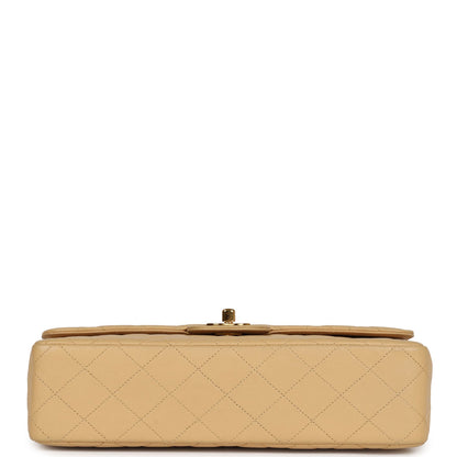 Vintage Chanel Kelly Parent Flap Bag Beige Lambskin Gold Hardware