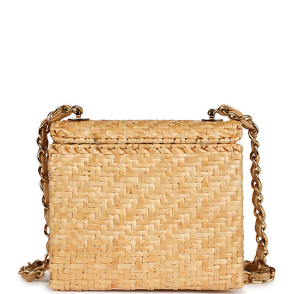 Vintage Chanel Mini Flap Bag Natural Wicker Gold Hardware
