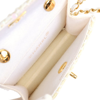 Vintage Chanel Micro Half Flap Iridescent Ivory Sequin Gold Hardware
