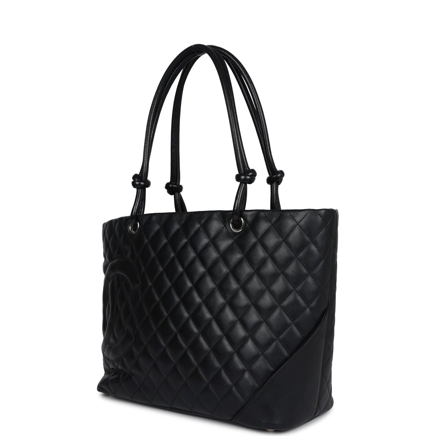 Vintage Chanel Large Cambon Ligne Tote Black Calfskin Silver Hardware