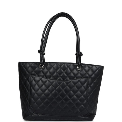 Vintage Chanel Large Cambon Ligne Tote Black Calfskin Silver Hardware