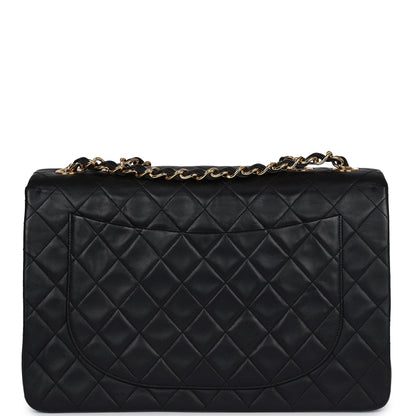 Vintage Chanel XL Jumbo Maxi Flap Bag Black Lambskin Gold Hardware