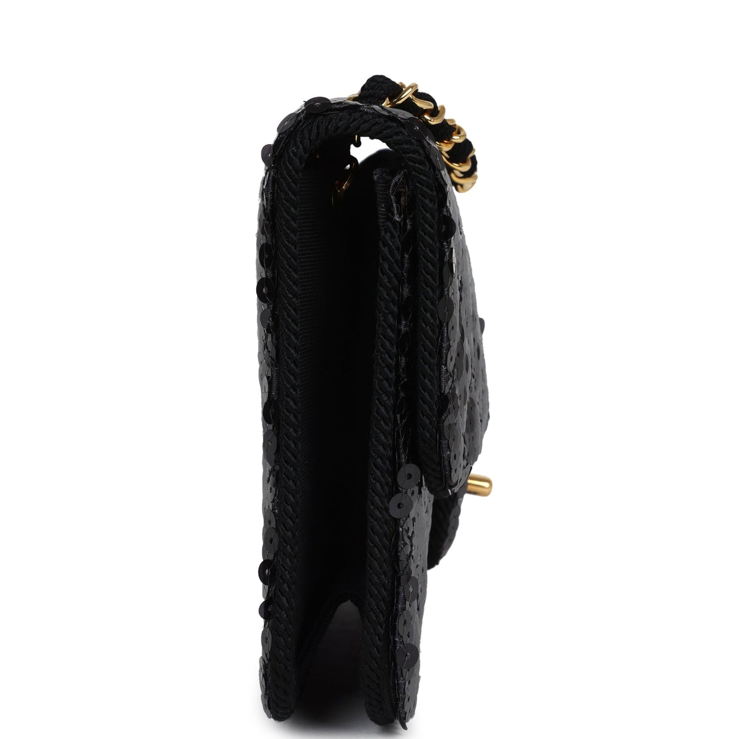 Vintage Chanel Small Flap Bag Black Sequin Gold Hardware