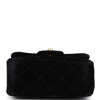 Vintage Chanel Micro Kelly Child Flap Bag Black Velvet Gold Hardware