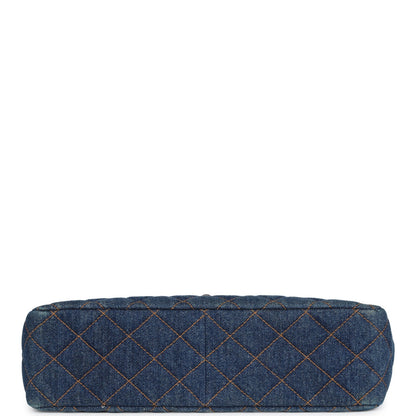 Vintage Chanel Jumbo Single Flap Bag Blue Denim Tortoiseshell Bakelite Hardware