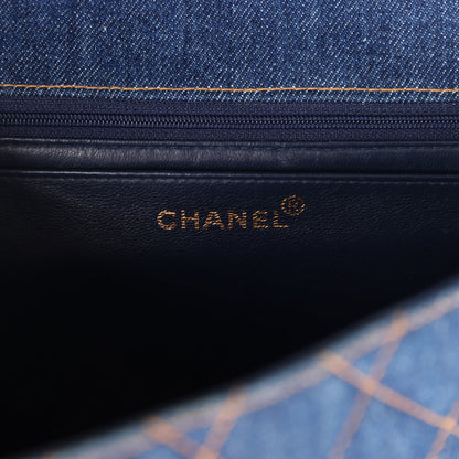 Vintage Chanel Jumbo Single Flap Bag Blue Denim Tortoiseshell Bakelite Hardware