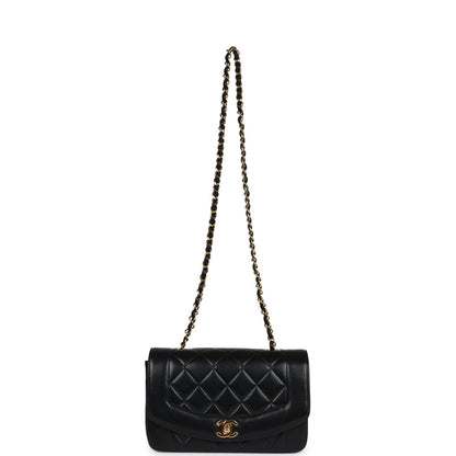 Vintage Chanel Small Diana Flap Bag Black Lambskin Gold Hardware
