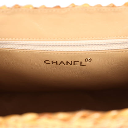 Vintage Chanel Small Picnic Basket Bag Natural Wicker Gold Hardware