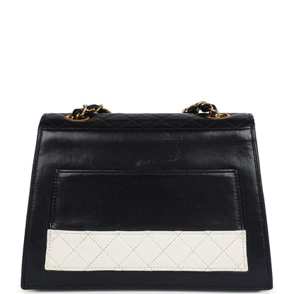 Vintage Chanel Trapezoid Flap Bag Navy and White Lambskin Gold Hardware