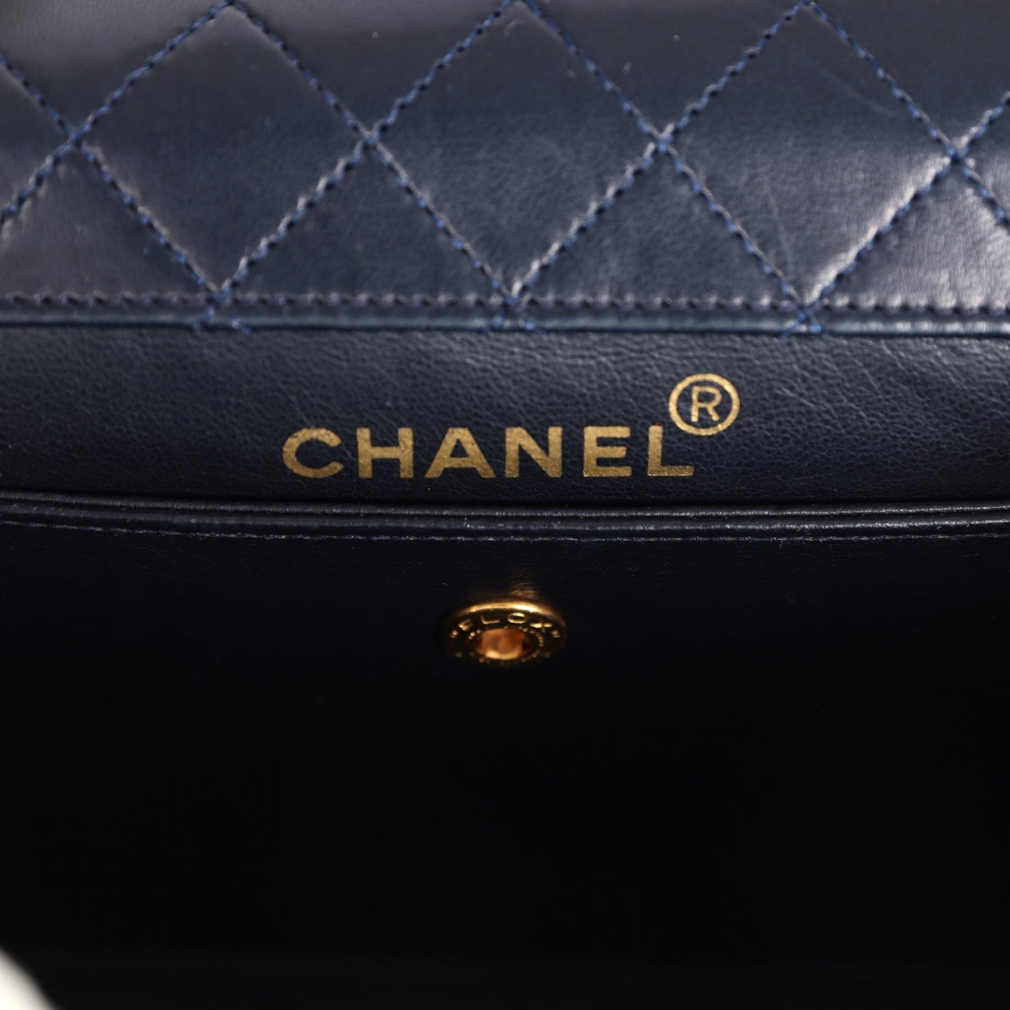 Vintage Chanel Trapezoid Flap Bag Navy and White Lambskin Gold Hardware
