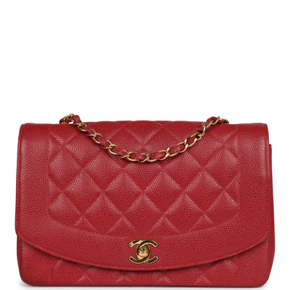 Vintage Chanel Medium Diana Flap Bag Red Caviar Gold Hardware