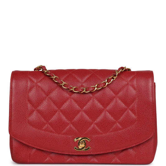 Vintage Chanel Medium Diana Flap Bag Red Caviar Gold Hardware