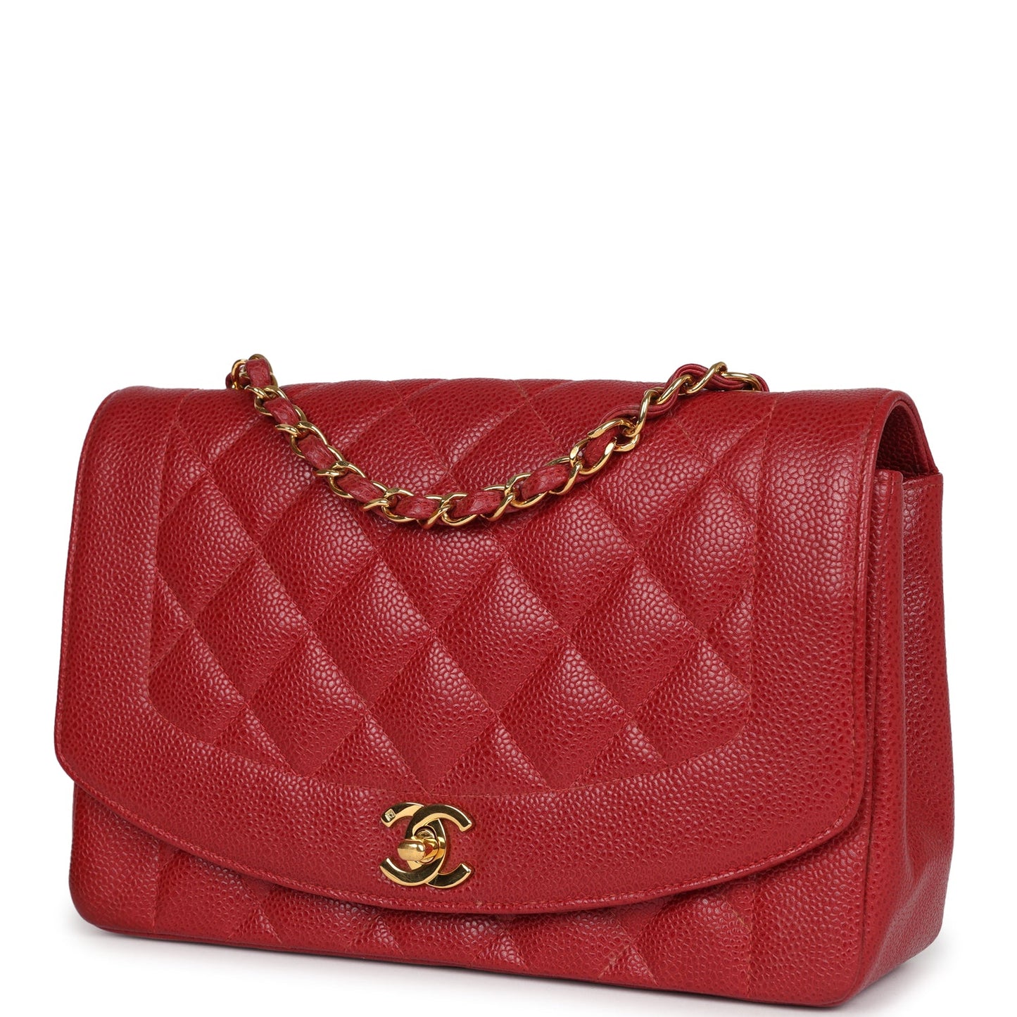 Vintage Chanel Medium Diana Flap Bag Red Caviar Gold Hardware