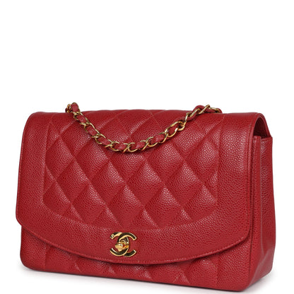 Vintage Chanel Medium Diana Flap Bag Red Caviar Gold Hardware