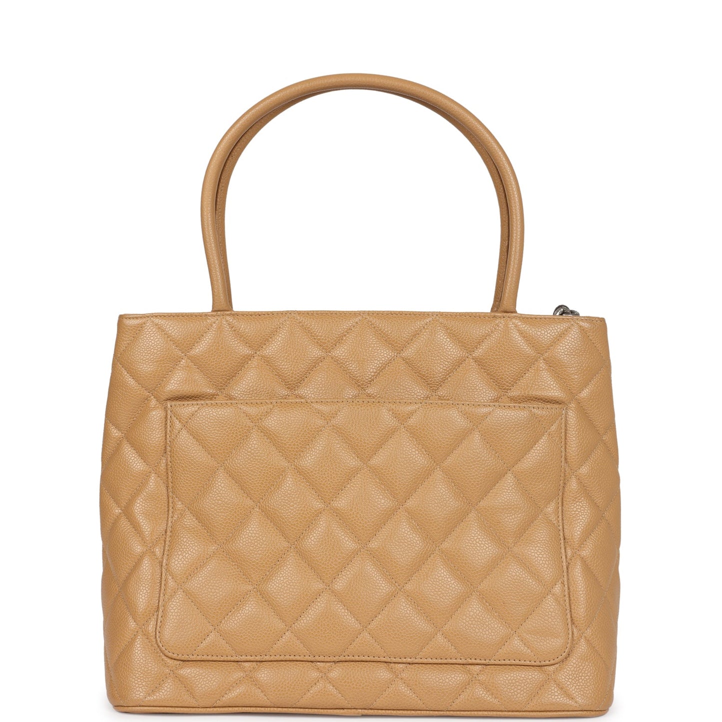 Vintage Chanel Medallion Tote Bag Beige Caviar Silver Hardware