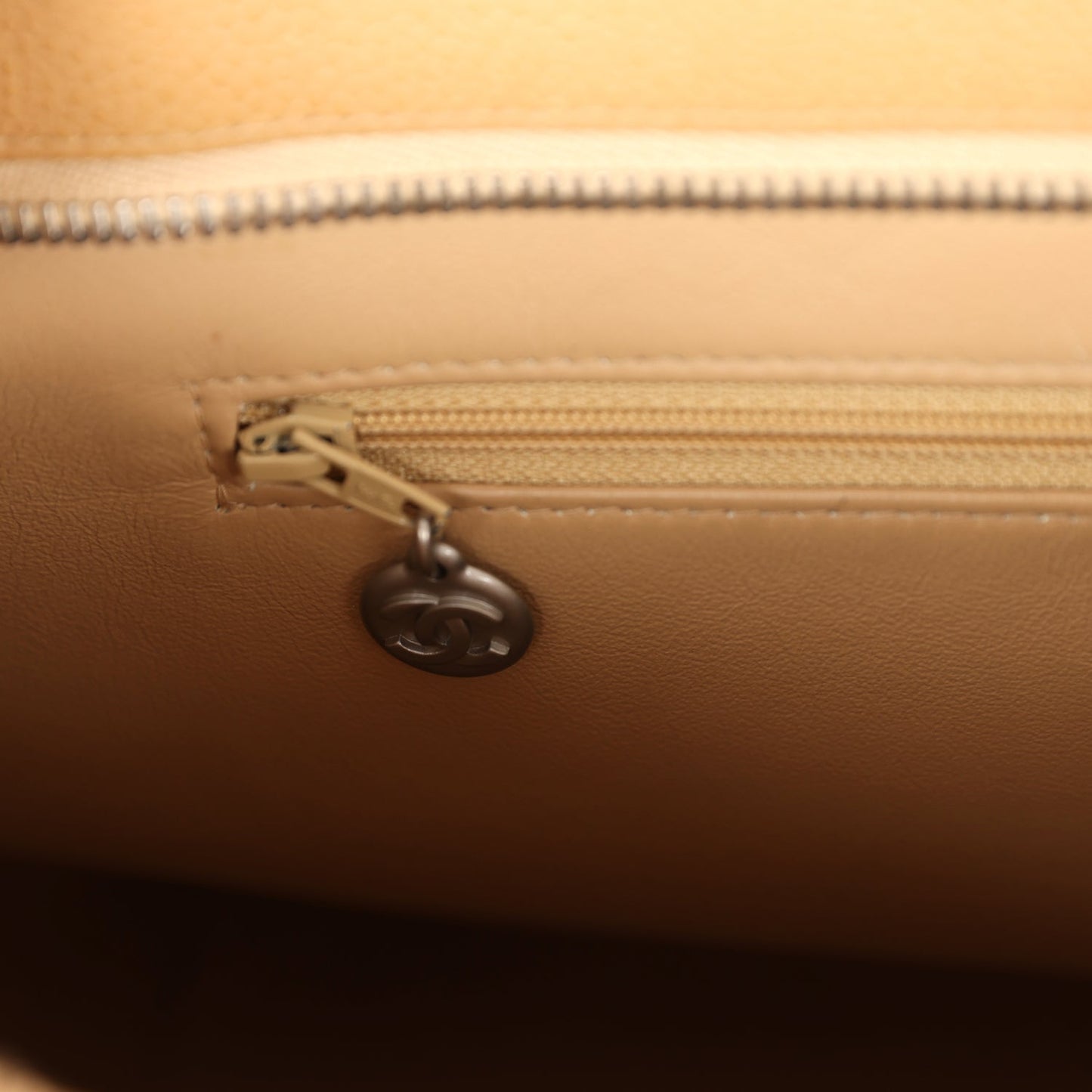 Vintage Chanel Medallion Tote Bag Beige Caviar Silver Hardware