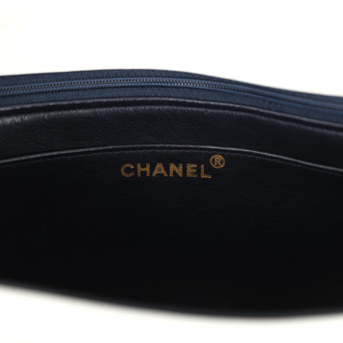 Vintage Chanel Chevron Envelope Flap Shoulder Bag Navy and White Lambskin Gold Hardware