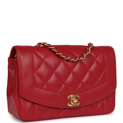 Vintage Chanel Small Diana Flap Bag Red Caviar Gold Hardware