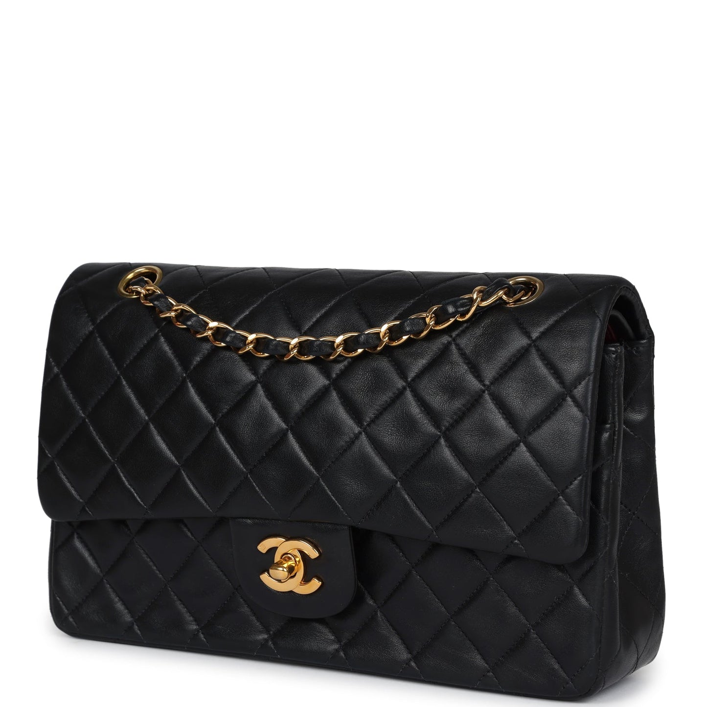 Vintage Chanel Medium Classic Double Flap Bag Black Lambskin Gold Hardware