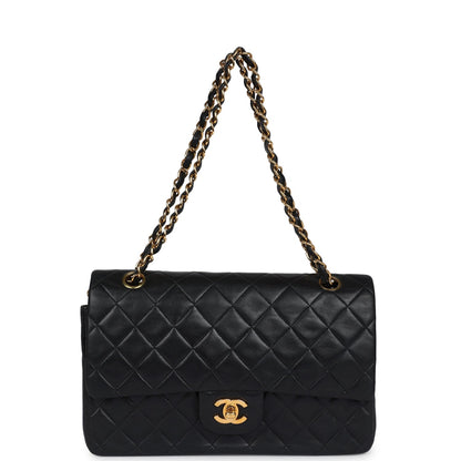 Vintage Chanel Medium Classic Double Flap Bag Black Lambskin Gold Hardware