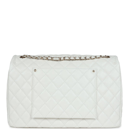 Chanel XXL Flap Bag White Shiny Caviar Light Gold Hardware