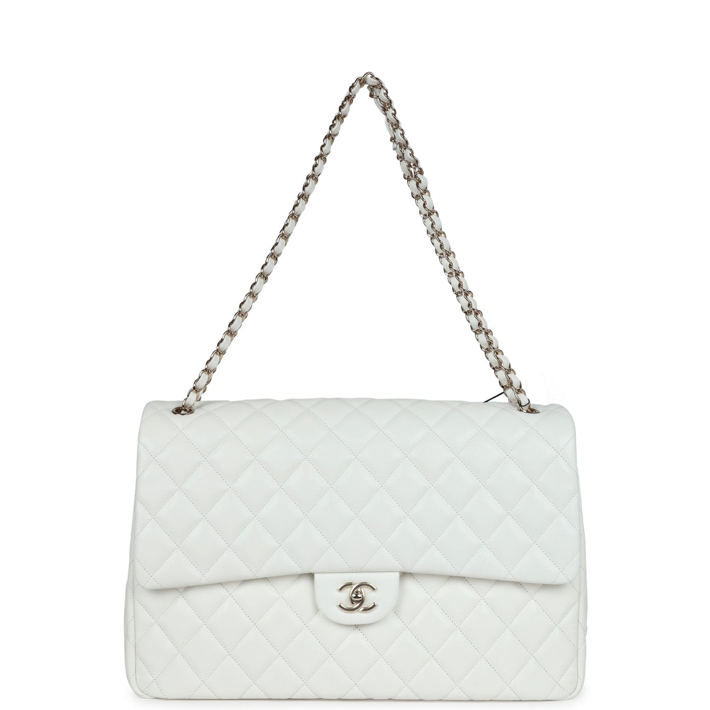 Chanel XXL Flap Bag White Shiny Caviar Light Gold Hardware