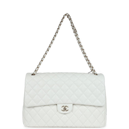 Chanel XXL Flap Bag White Shiny Caviar Light Gold Hardware