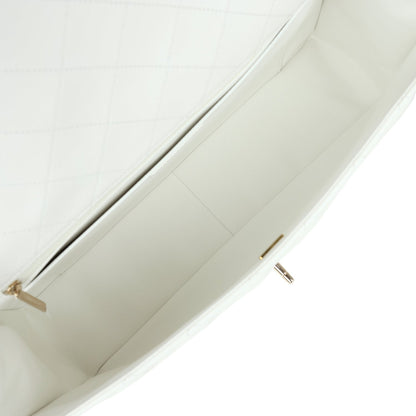 Chanel XXL Flap Bag White Shiny Caviar Light Gold Hardware
