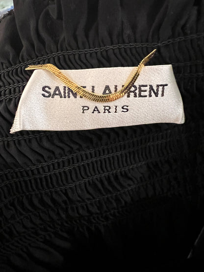 Saint Laurent Black Silk Off the Shoulder, Long Sleeve Mini Dress with Sleeve Detail Size FR 36 (UK 8)