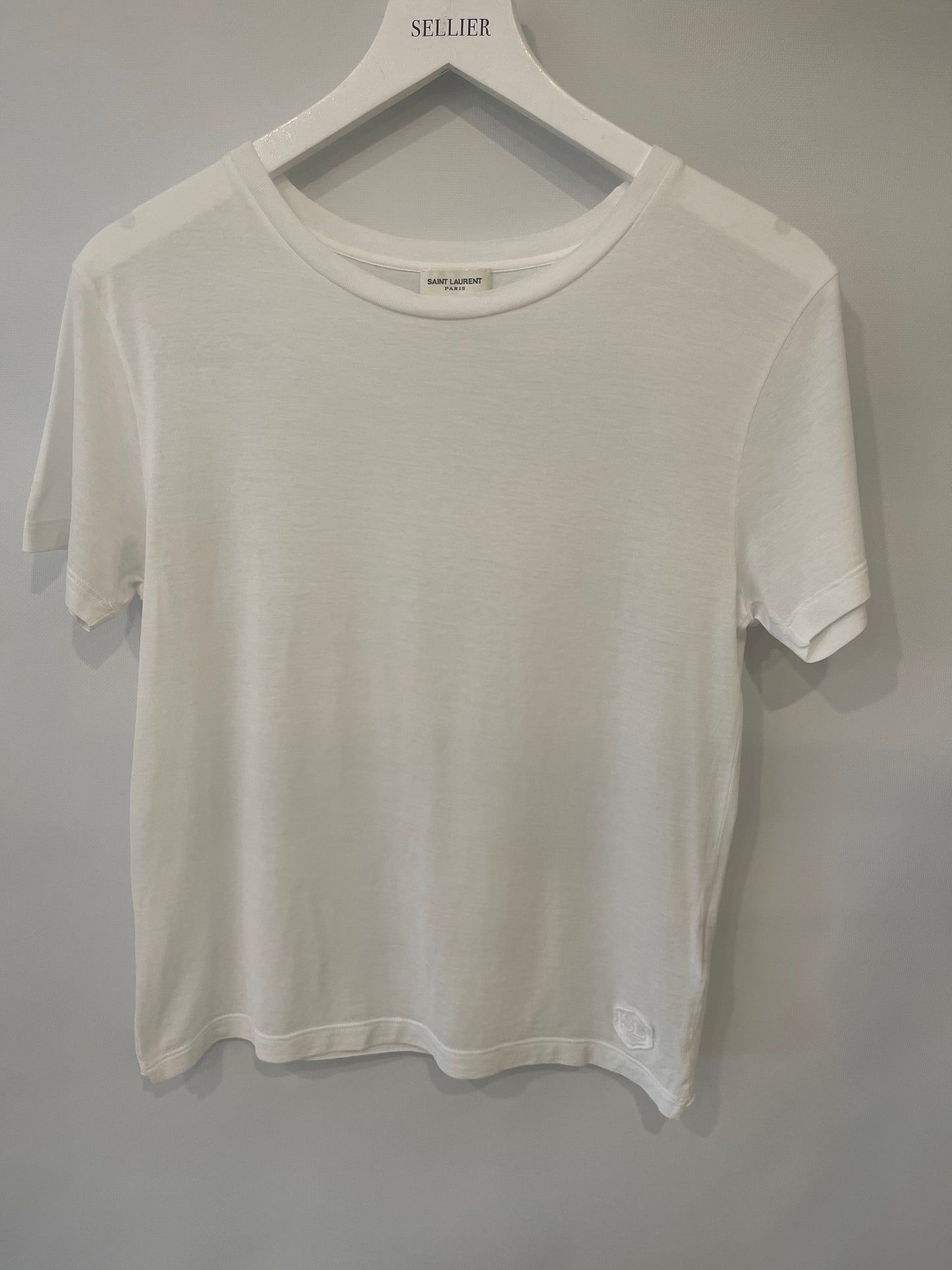 Saint Laurent White Cropped Short-Sleeve T-Shirt with Logo Detail Size S (UK 8)