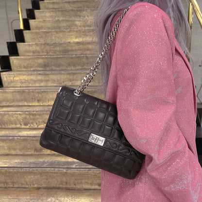 Chanel 2.55 chocolate bar rhinestone chain shoulder bag TWS