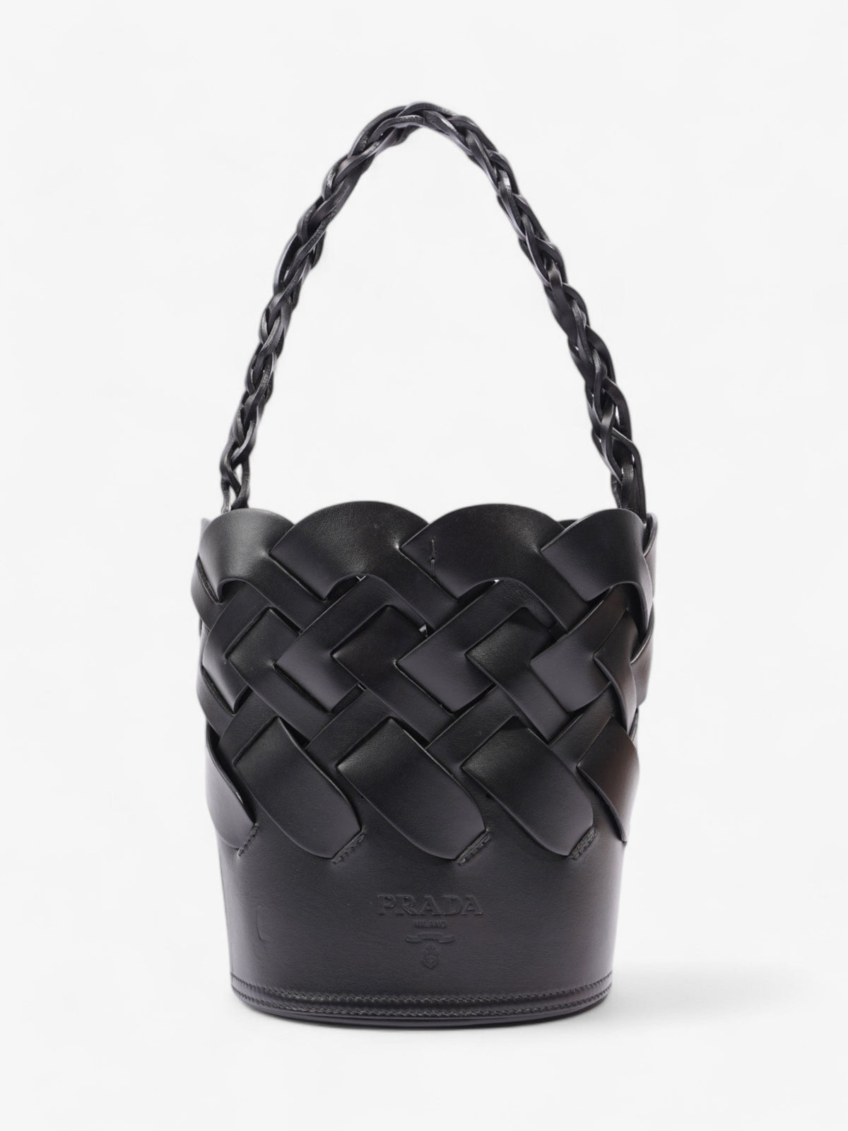 Prada Woven Bucket Bag Black Leather