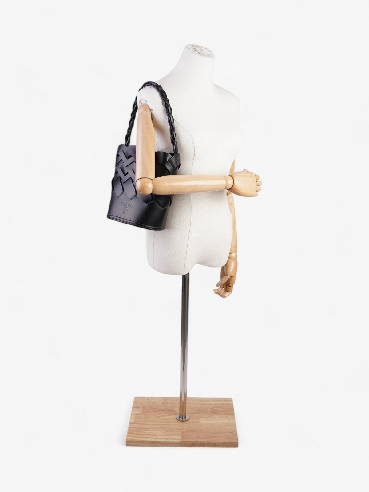 Prada Woven Bucket Bag Black Leather