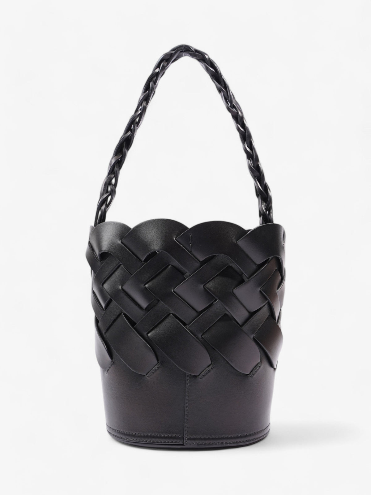 Prada Woven Bucket Bag Black Leather