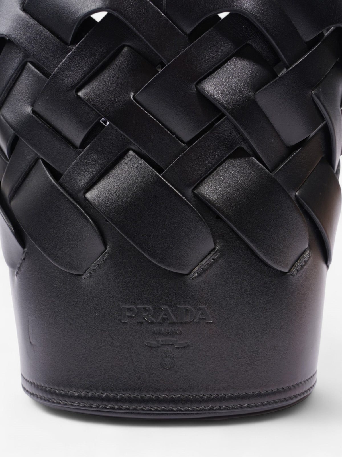 Prada Woven Bucket Bag Black Leather