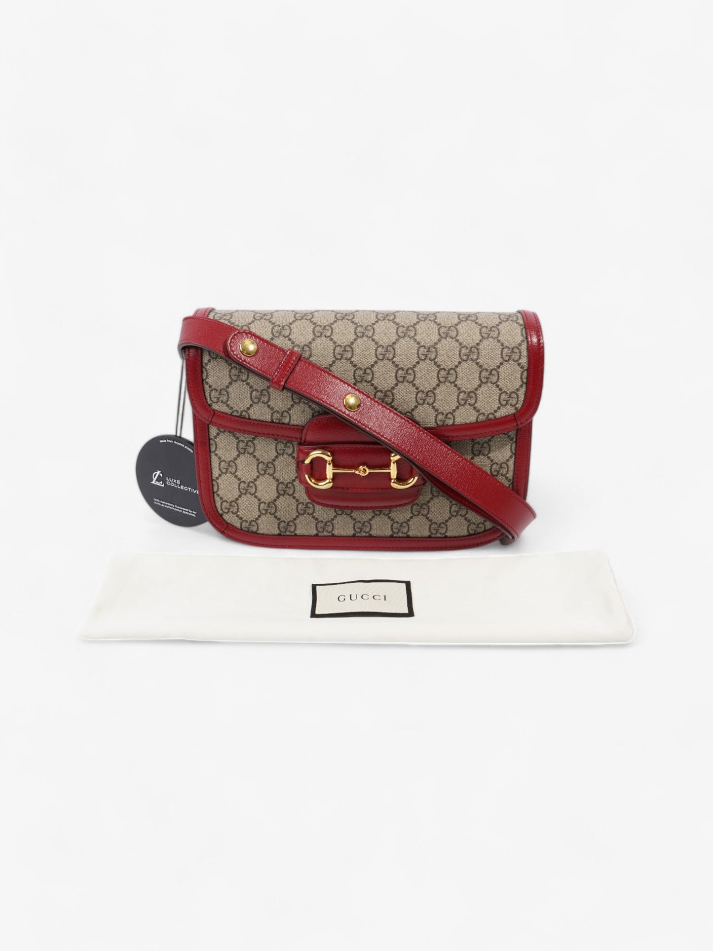 Gucci Horsebit 1955 Shoulder Bag in Coated GG Canvas with Red Leather Red / Monogram Coated Canvas