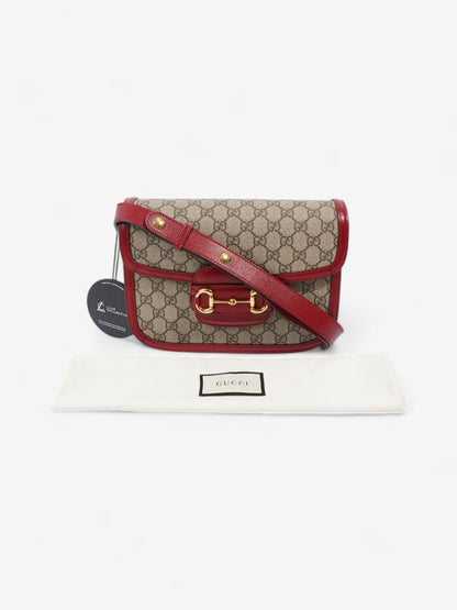 Gucci Horsebit 1955 Shoulder Bag in Coated GG Canvas with Red Leather Red / Monogram Coated Canvas