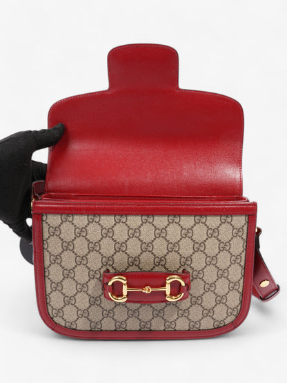 Gucci Horsebit 1955 Shoulder Bag in Coated GG Canvas with Red Leather Red / Monogram Coated Canvas