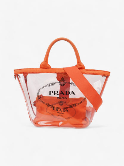 Prada PVC Clear Logo-Print Tote Orange  / Clear  PVC