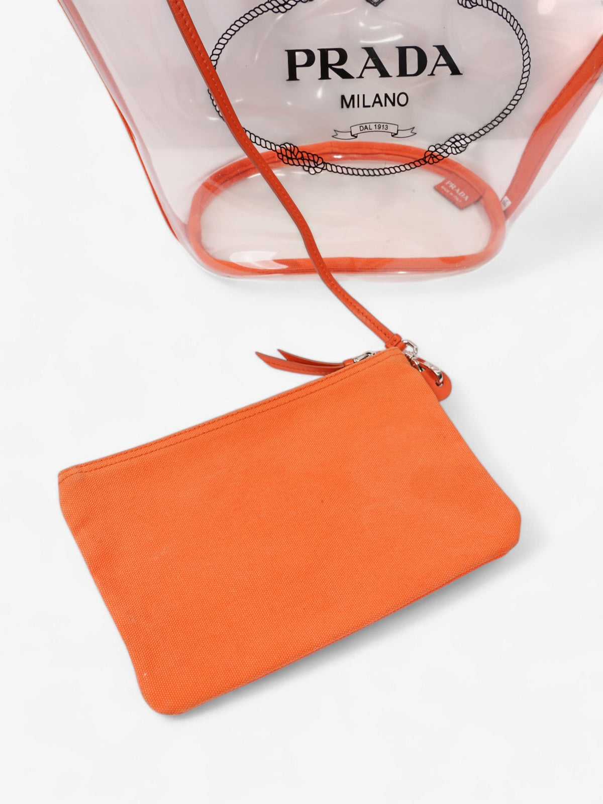 Prada PVC Clear Logo-Print Tote Orange  / Clear  PVC