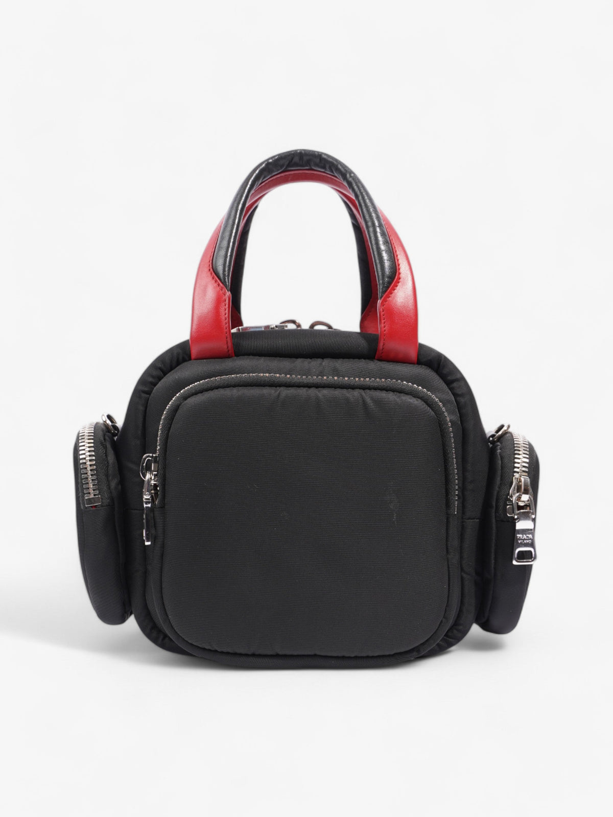 Prada Triangle Nylon Shoulder Bag Black / Red  Nylon, Leather